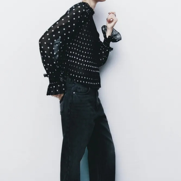 NWT Polka Dot Pleated Semi-Sheer Blouse - Picture 4 of 12